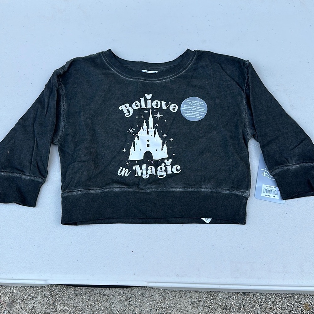 New with tags- Disney Washed Grey color. Cropped sweater. Girls size US 3